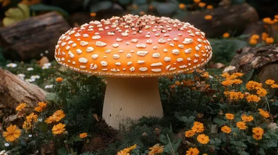 Large Amanita Muscaria Mushroom In A Forest Setting