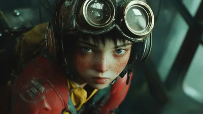 Young Pilot Wearing Vintage Aviator Goggles