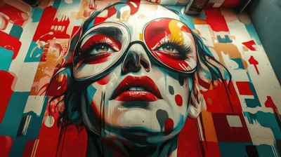Vibrant Abstract Street Art Mural Of A Woman