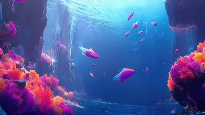 Bioluminescent Jellyfish Swimming Through Vibrant Underwater Coral Reef