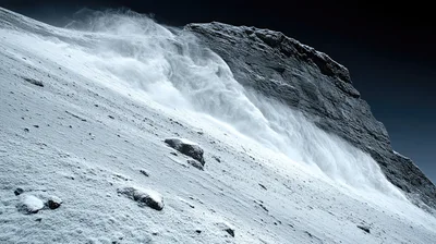 Snow Blowing Over A Steep Mountain Ridge