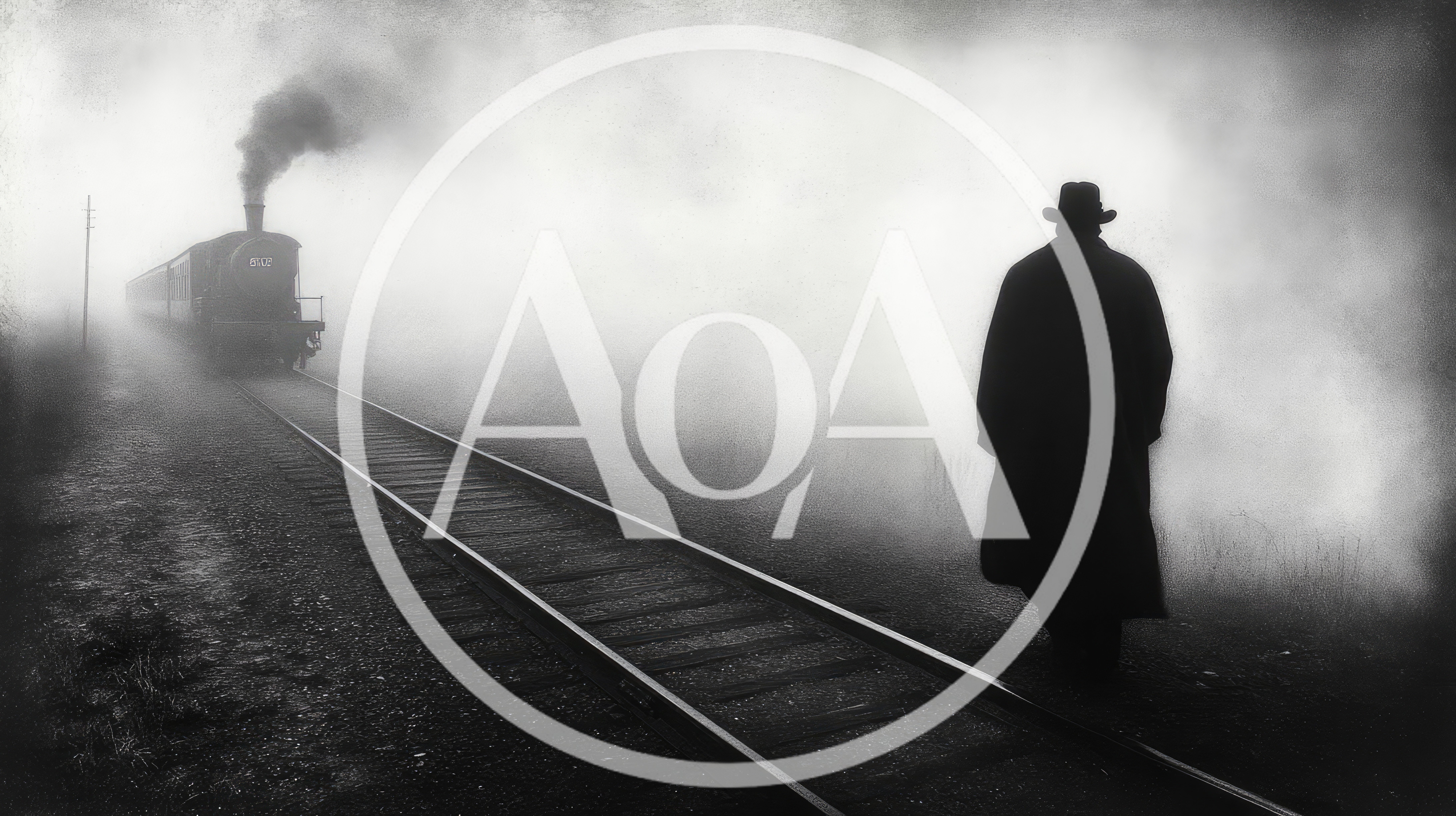 Silhouette Of A Man Walking Along Misty Train Tracks