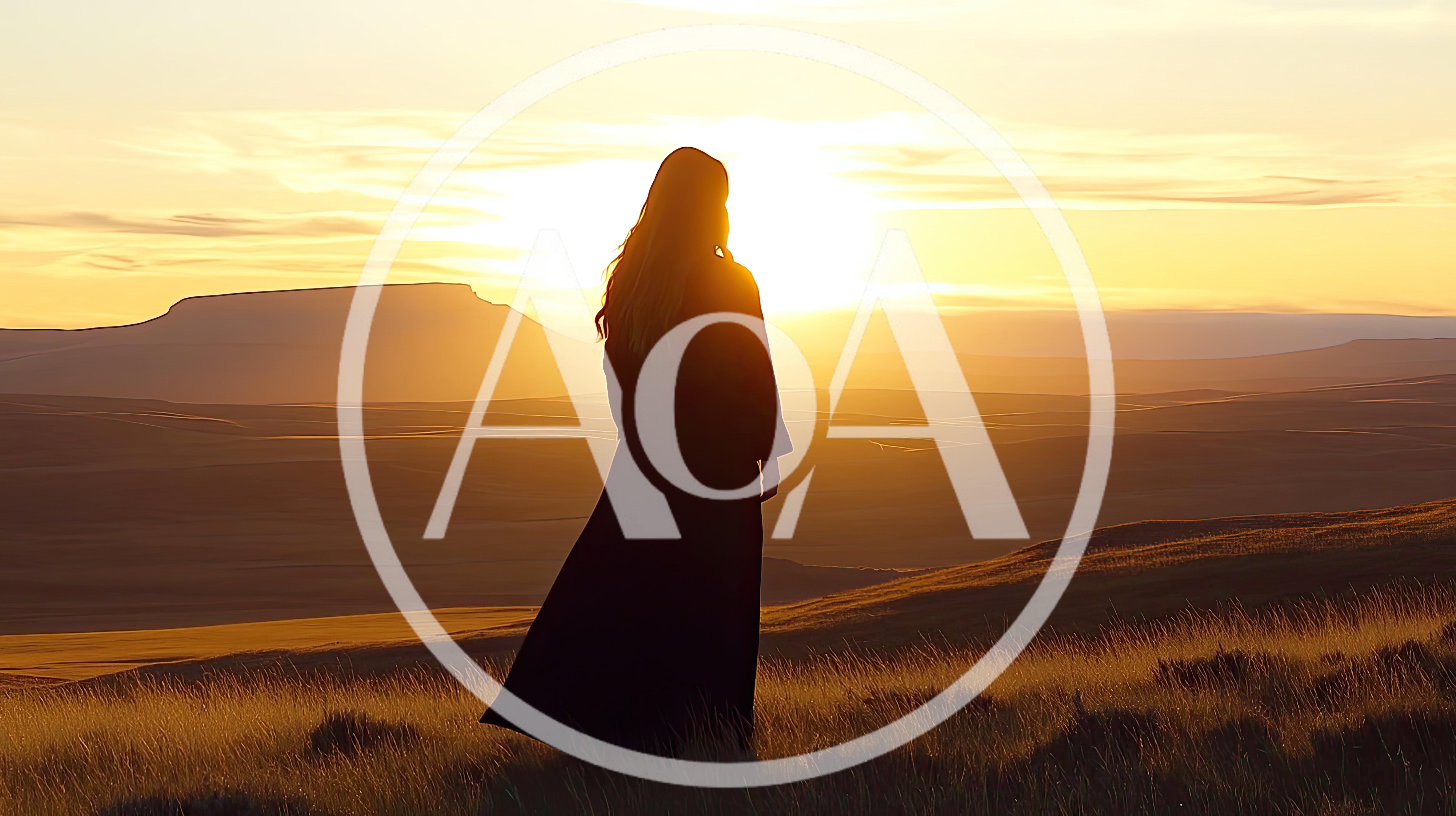 Woman Standing Alone In A Vast Golden Landscape