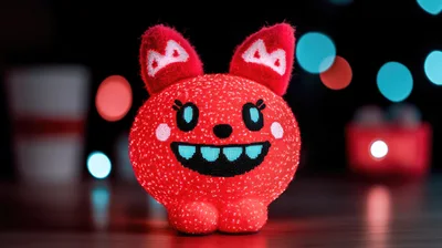Red Plush Monster Toy With Glowing Blue Features