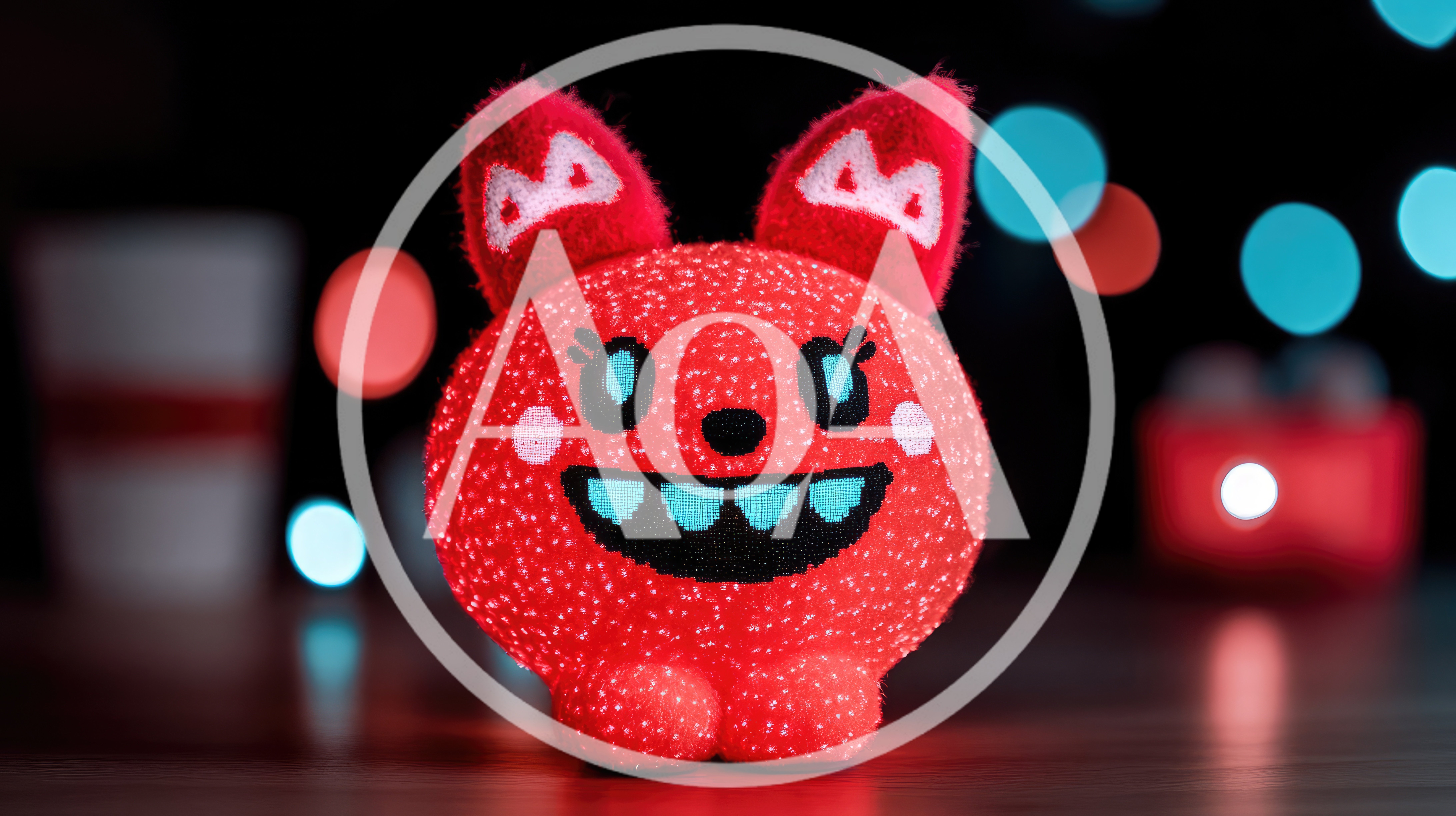 Red Plush Monster Toy With Glowing Blue Features