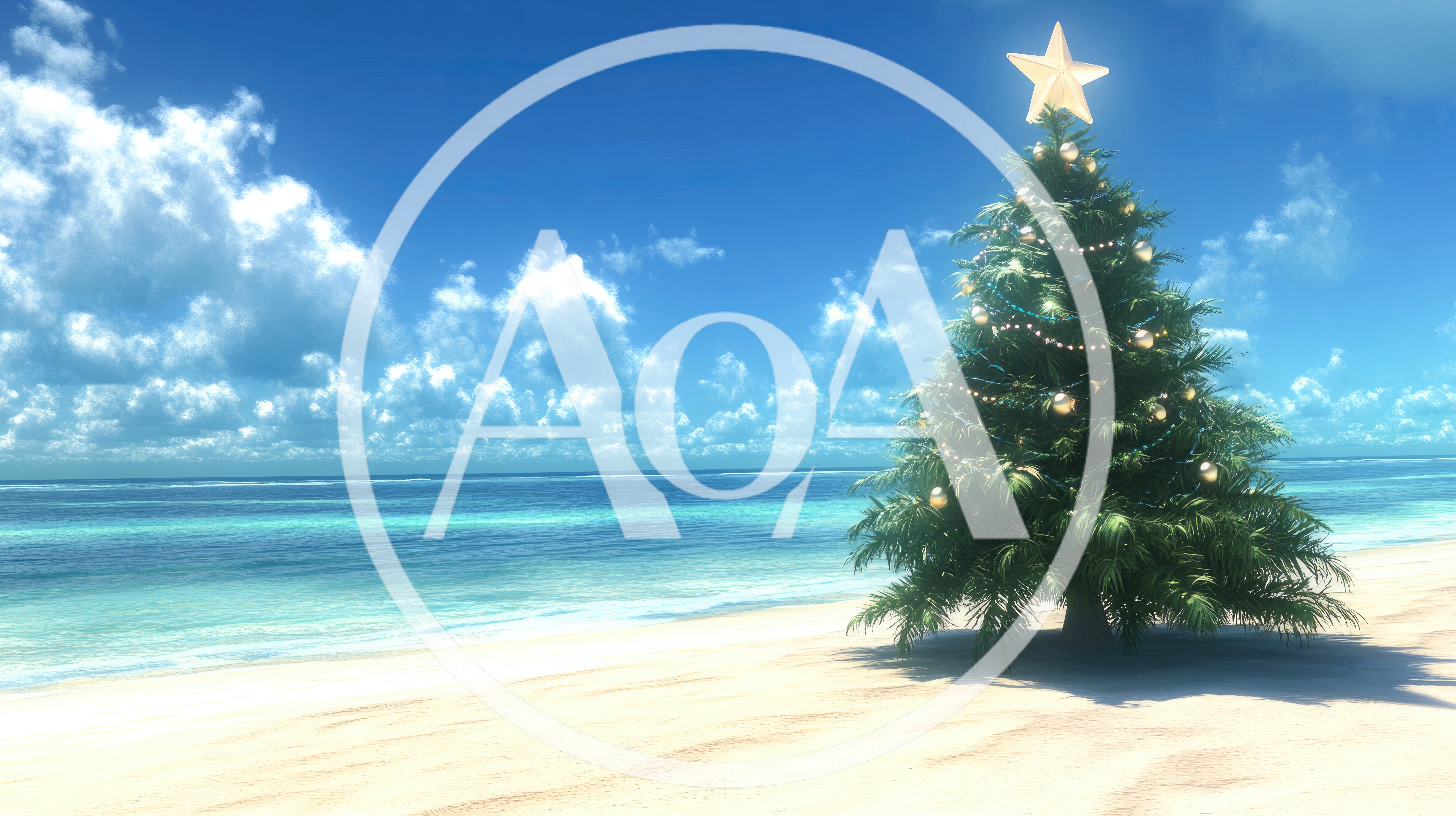 Decorated Christmas Tree Standing On A Tropical Beach