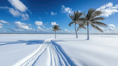 Palm Trees Standing In A Snowy Landscape