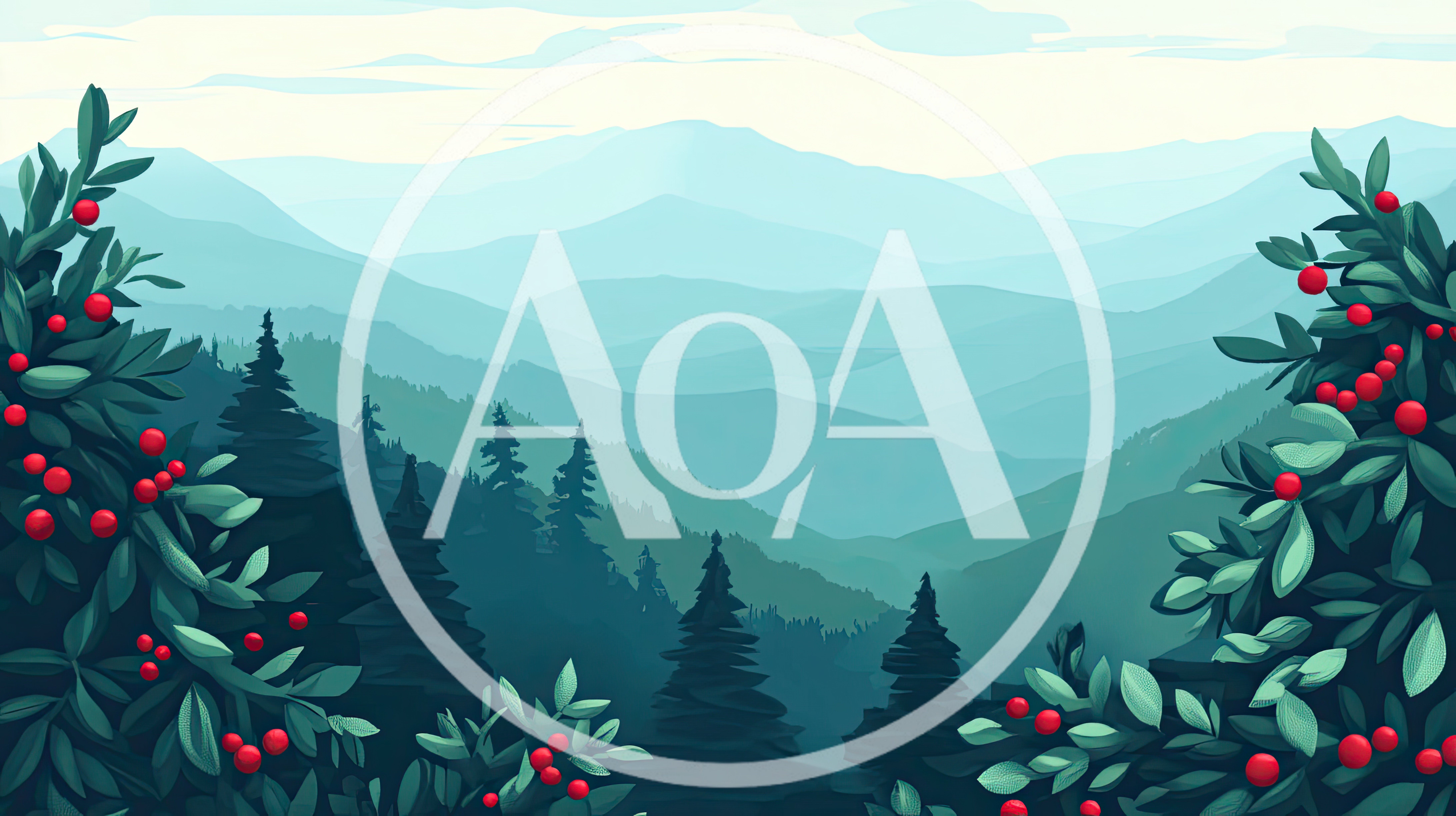 Stylized Mountain Landscape With Holly Bushes