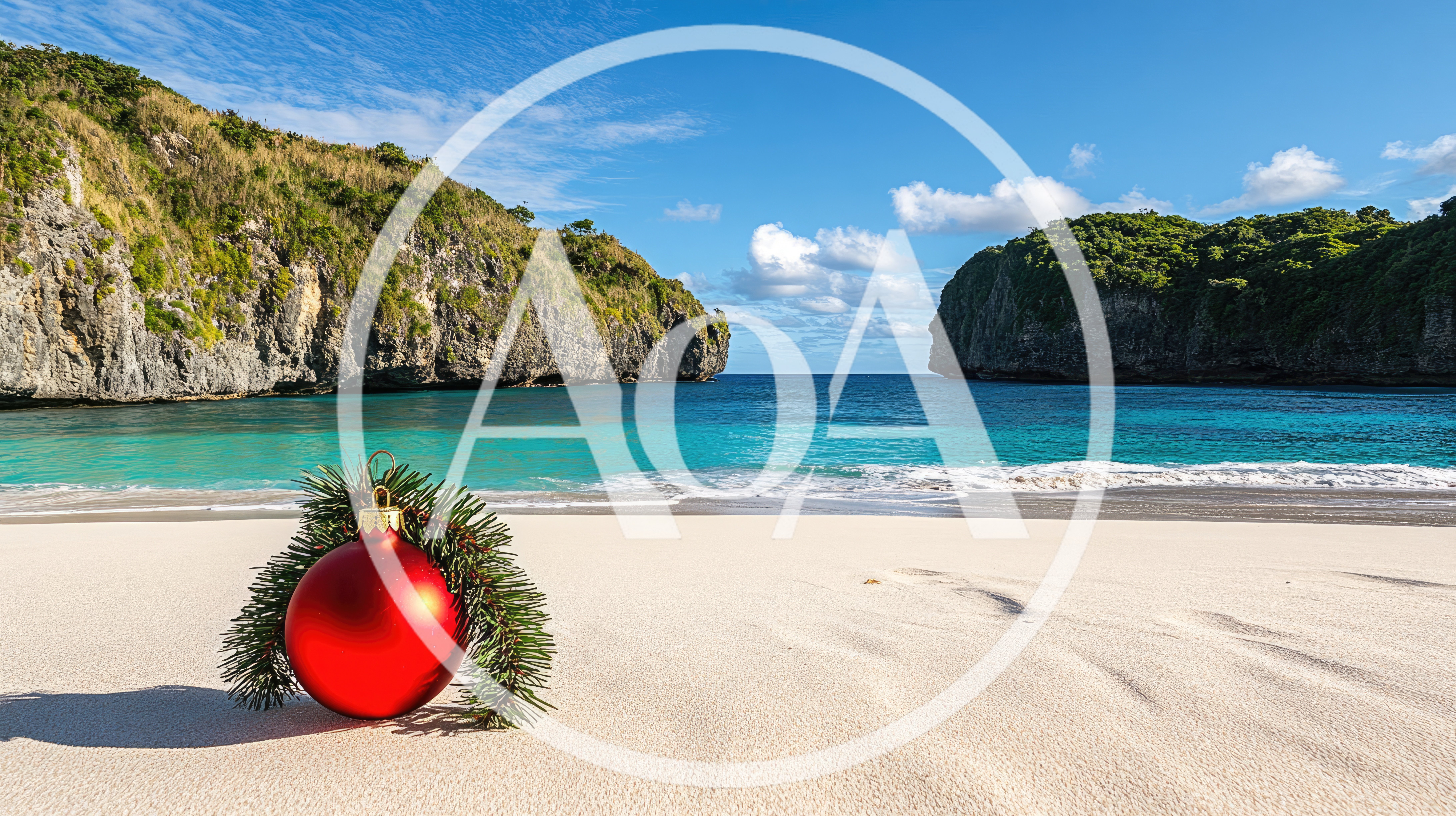 Red Christmas Ornament On Tropical Beach Sand