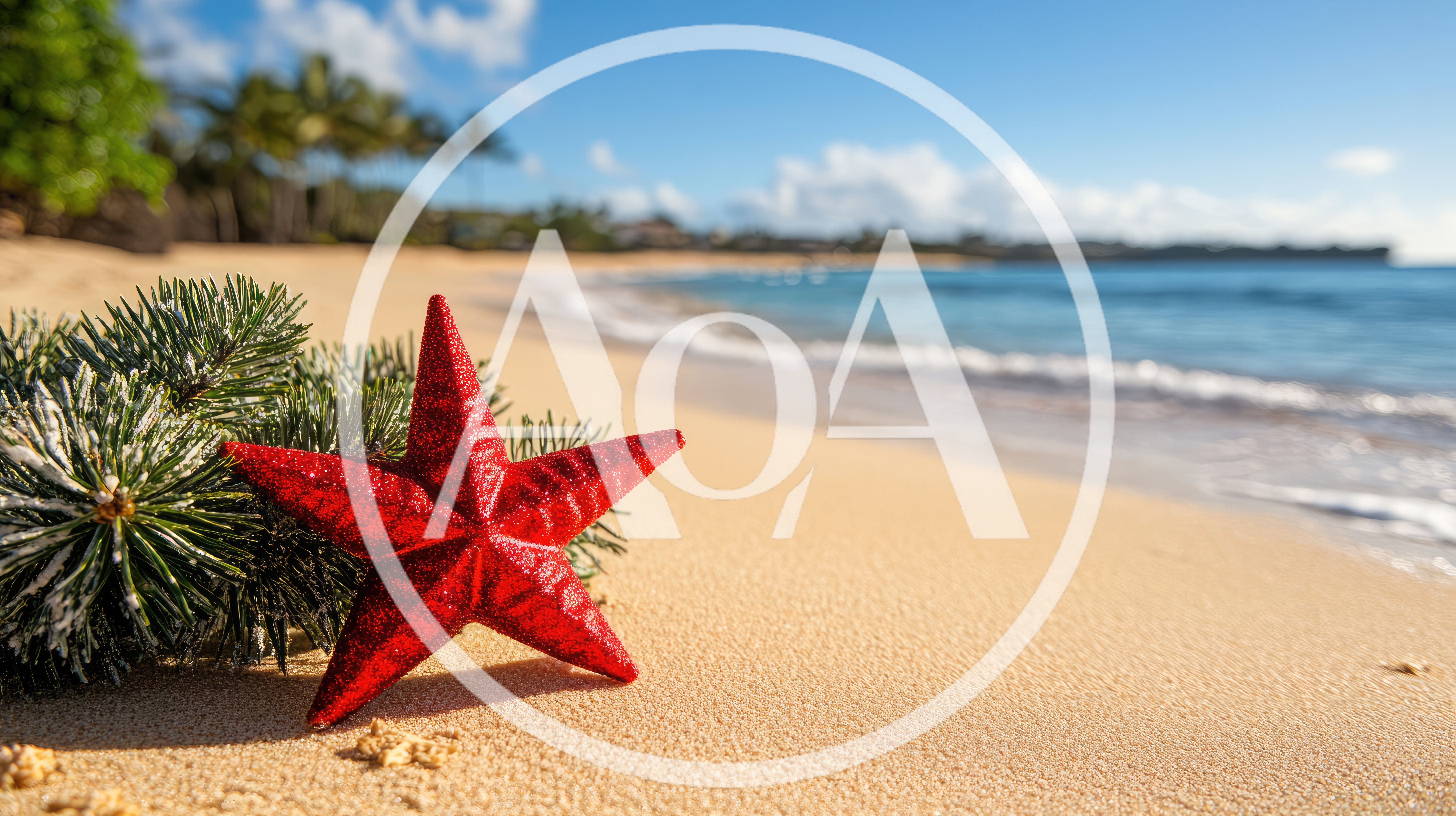Red Christmas Star Ornament On Tropical Beach