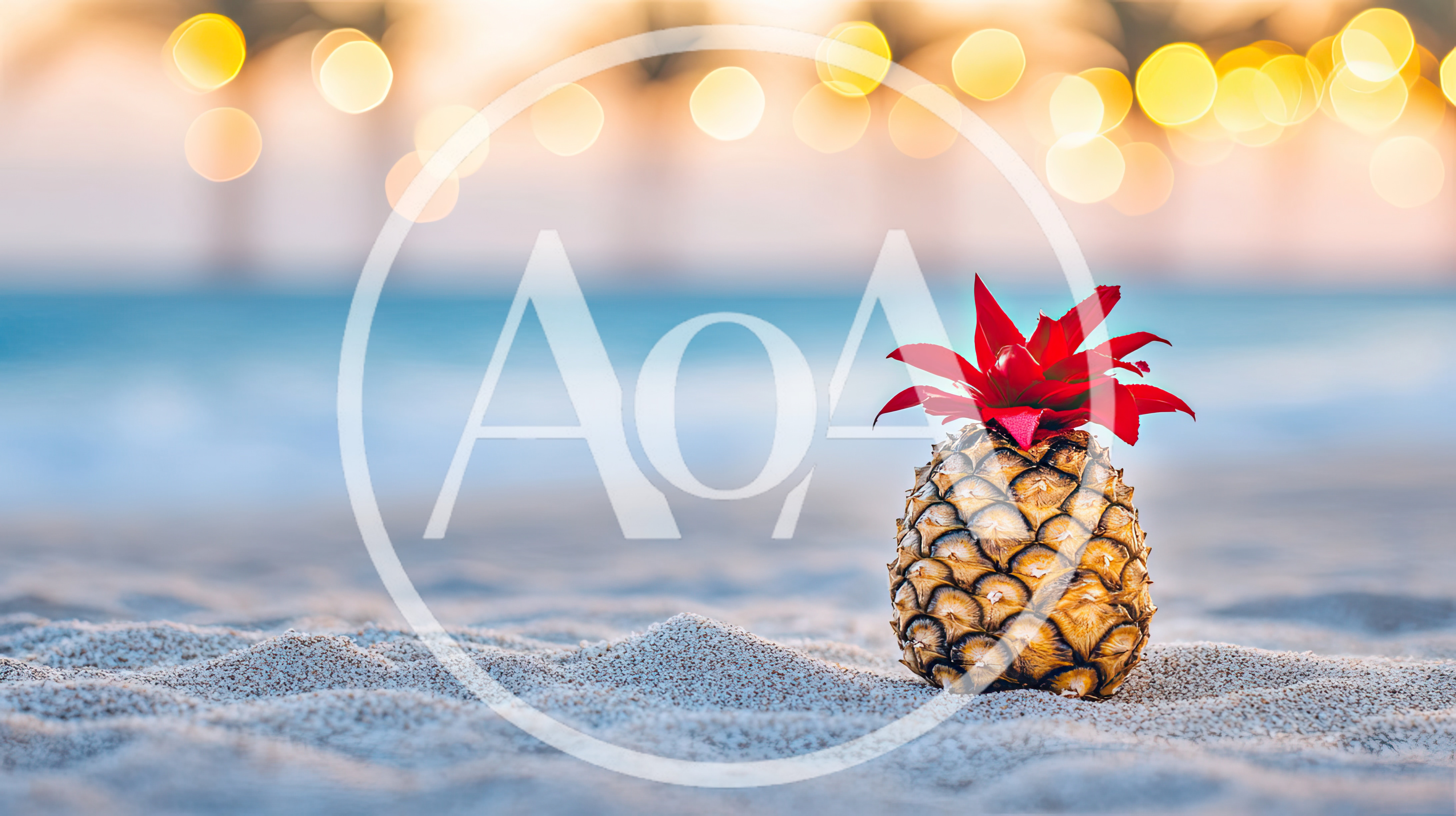 Pineapple With Red Leaves On A Sandy Beach