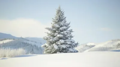 Snow Covered Pine Tree In Winter Landscape