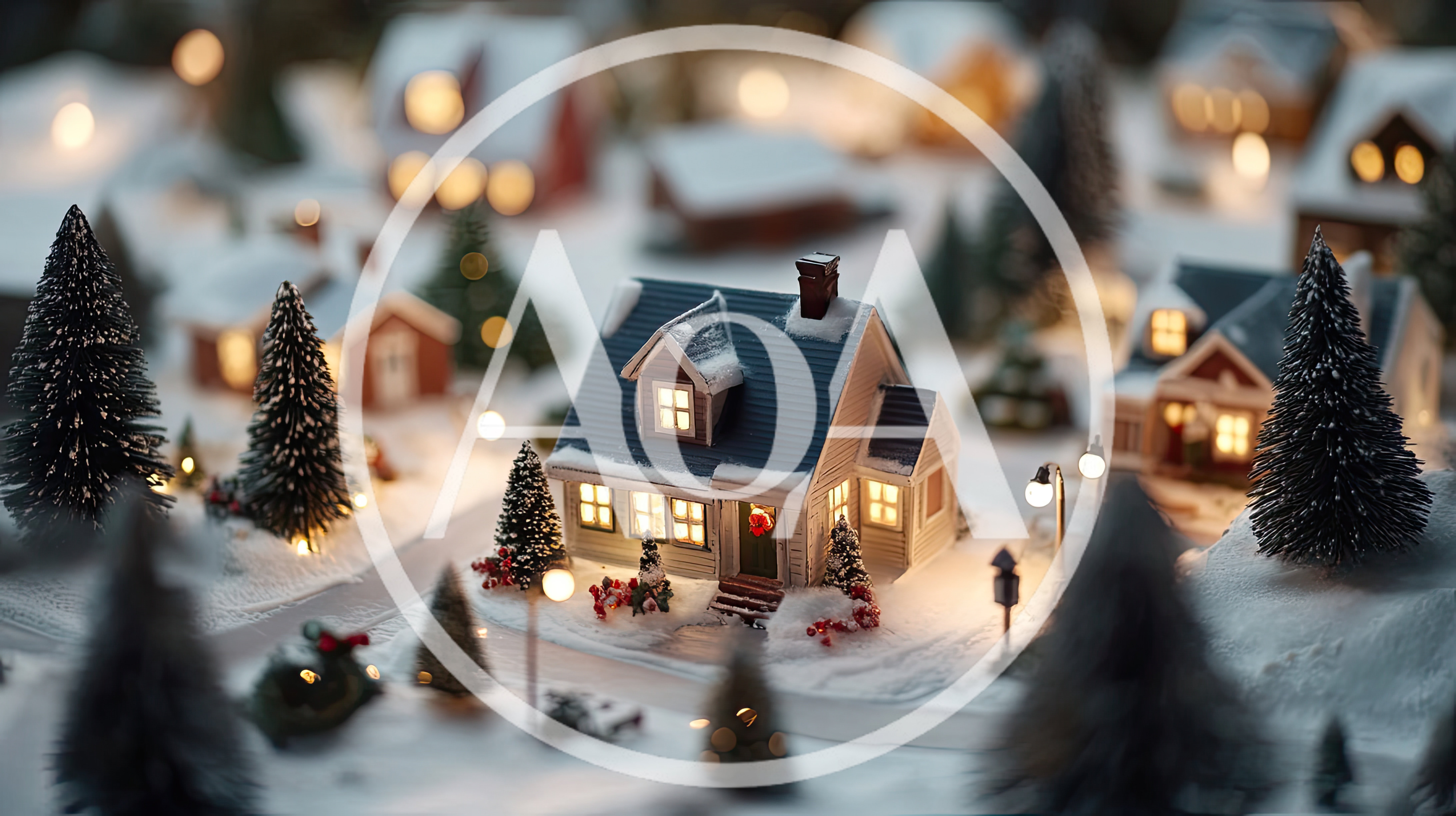 Miniature Christmas Village Scene With Glowing Houses