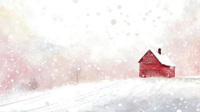 Red House In Snowy Winter Landscape