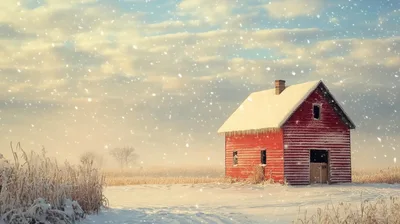 Red Barn In A Snowy Winter Field