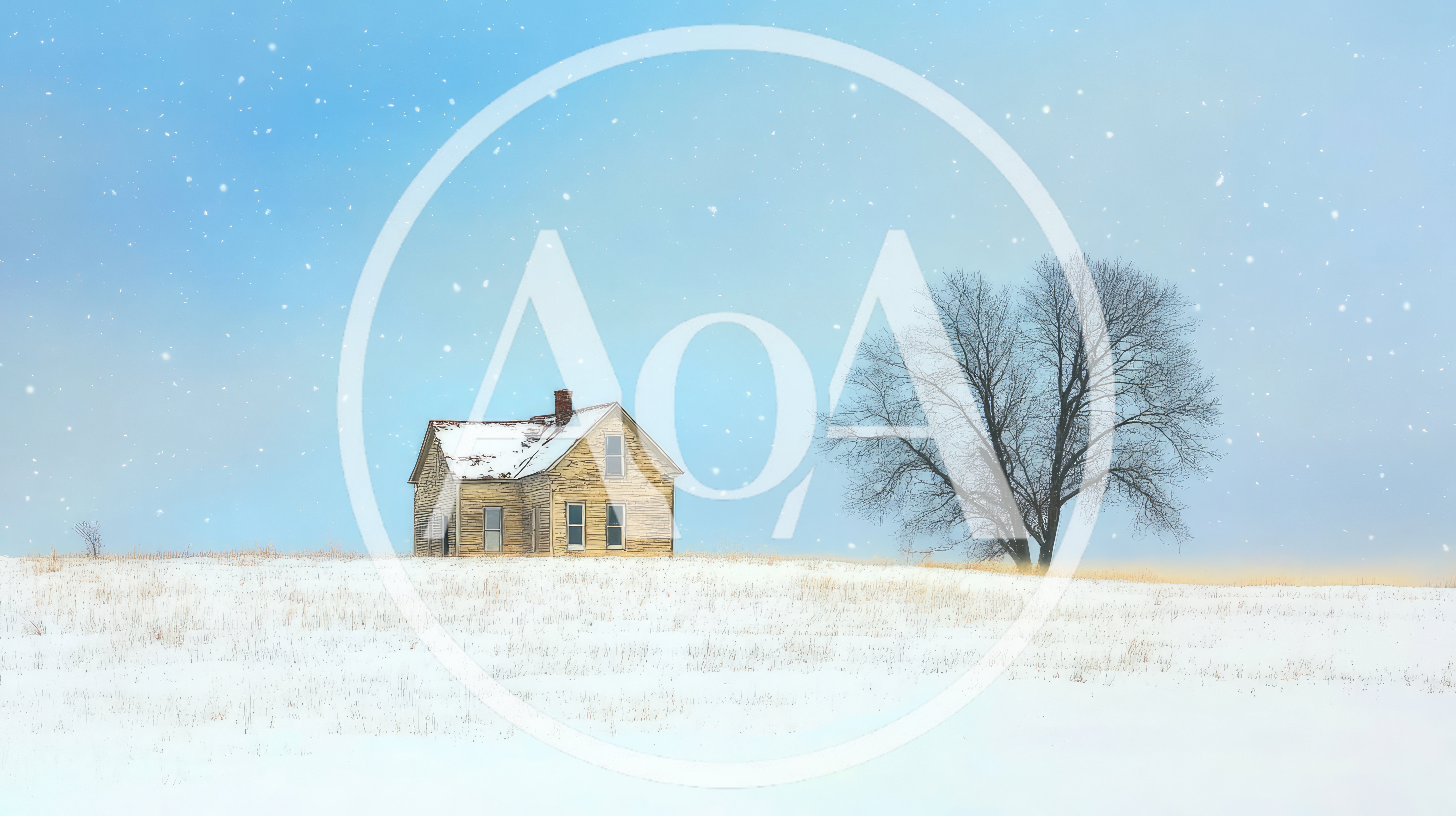 Abandoned Farmhouse In A Snowy Winter Field