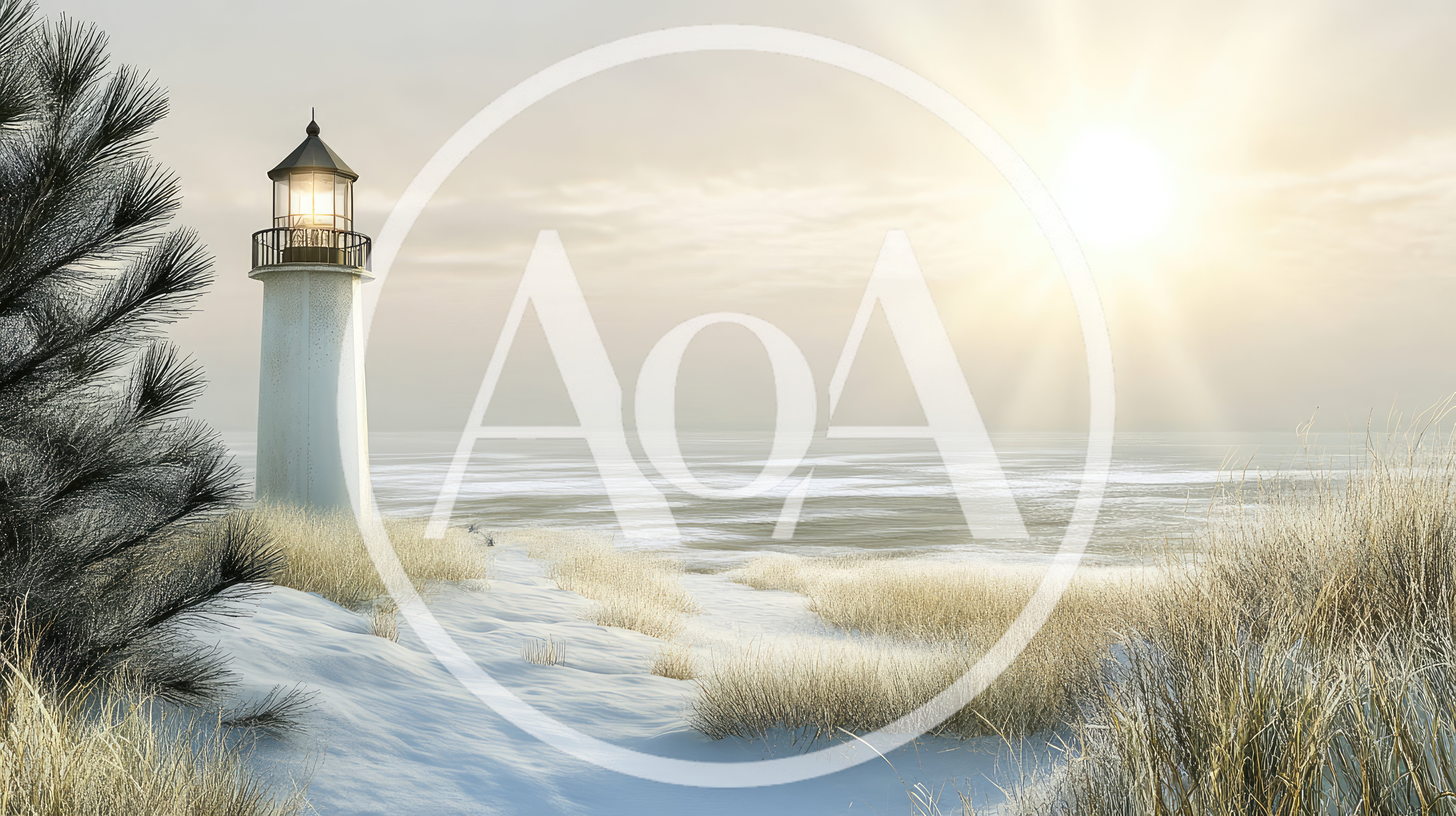 Lighthouse Standing On A Snowy Coastal Dune