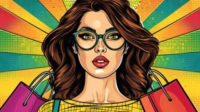 Pop Art Illustration Of A Stylish Woman Shopping