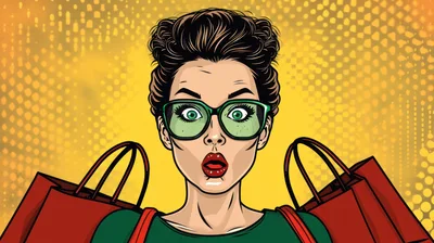 Surprised Woman With Shopping Bags Pop Art Illustration