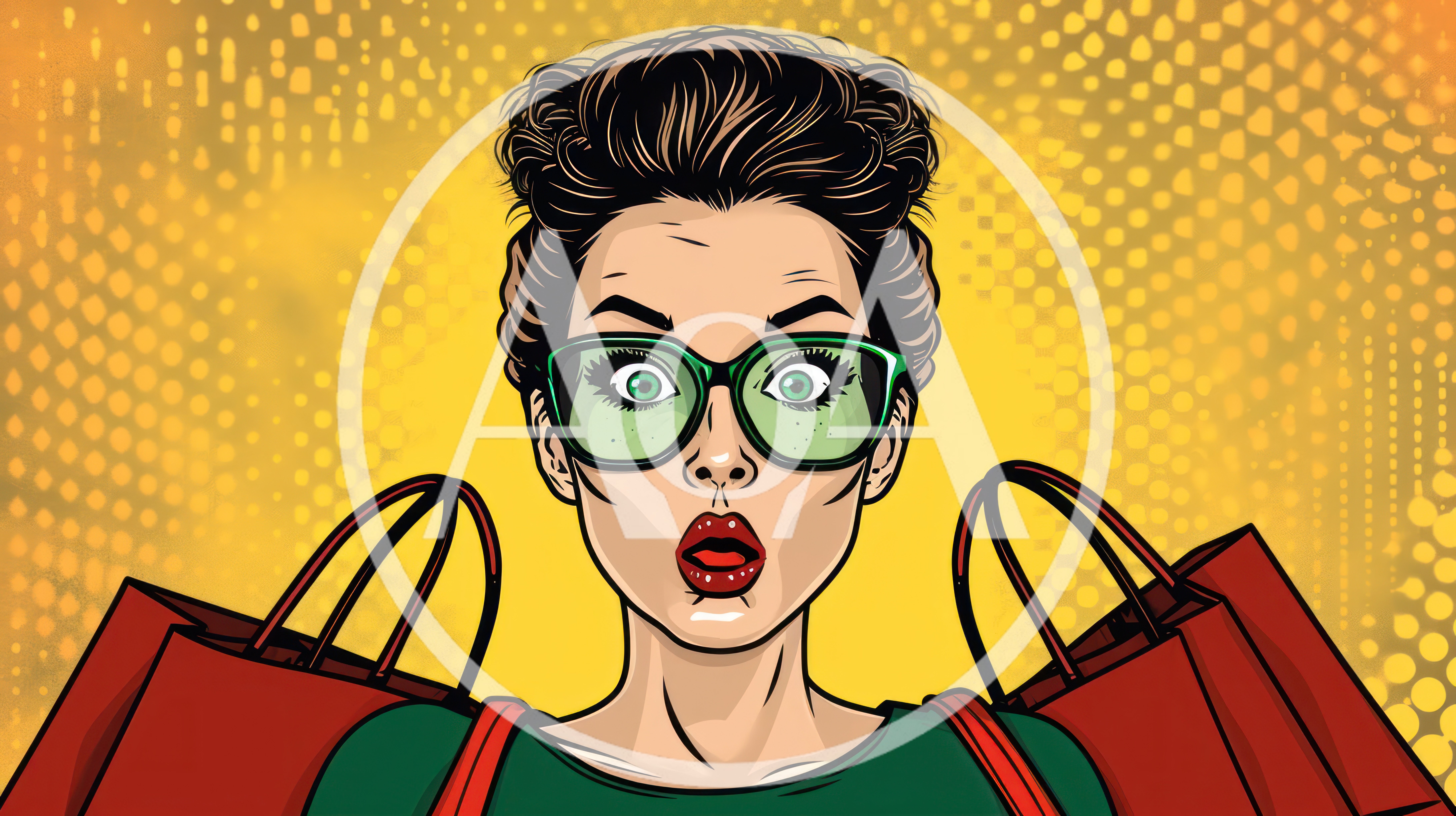 Surprised Woman With Shopping Bags Pop Art Illustration