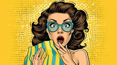 Pop Art Illustration Of A Surprised Woman With Glasses