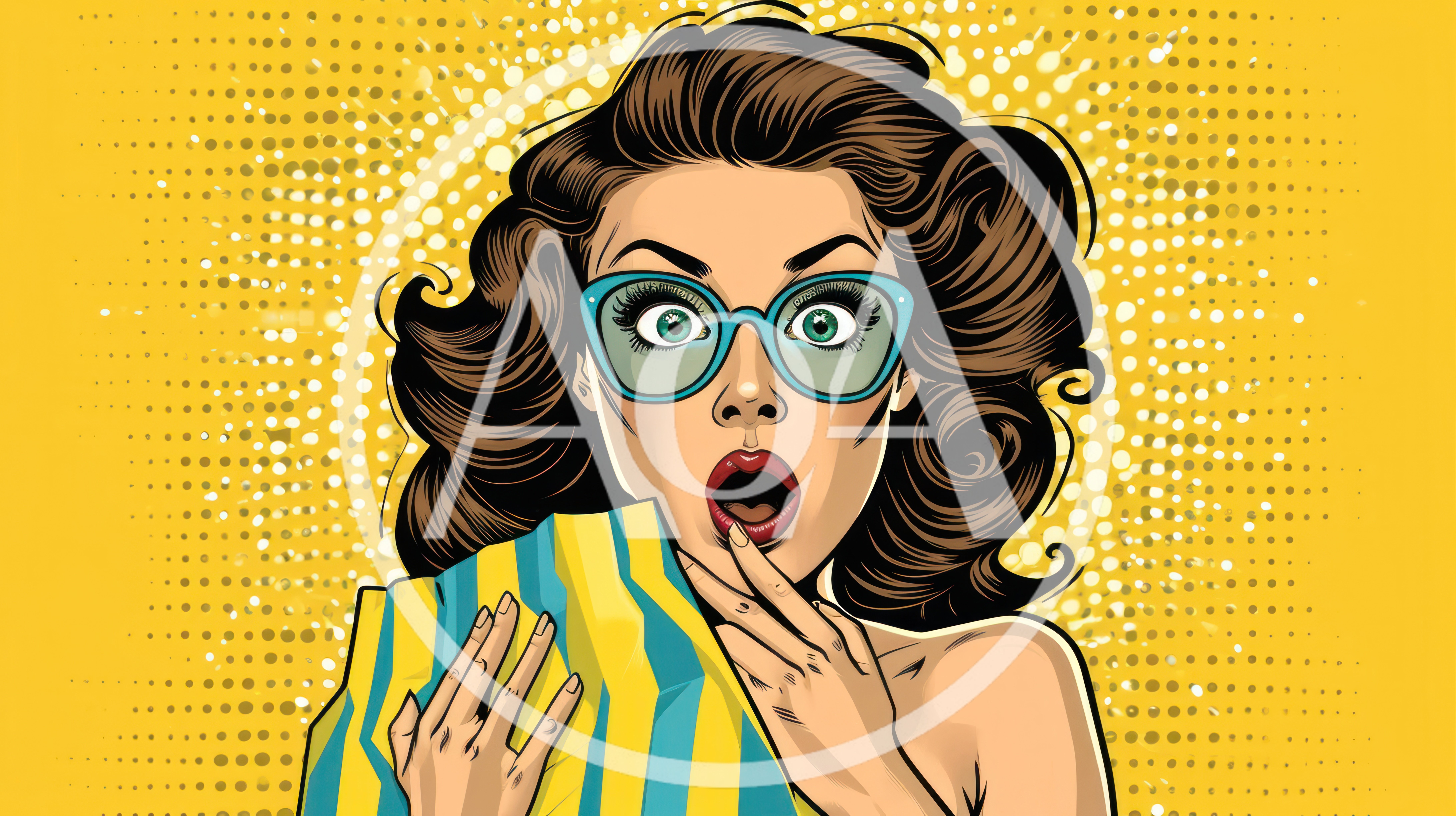 Pop Art Illustration Of A Surprised Woman With Glasses