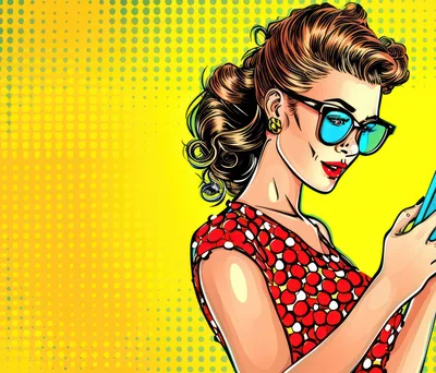Pop Art Illustration Of A Woman Using A Smartphone