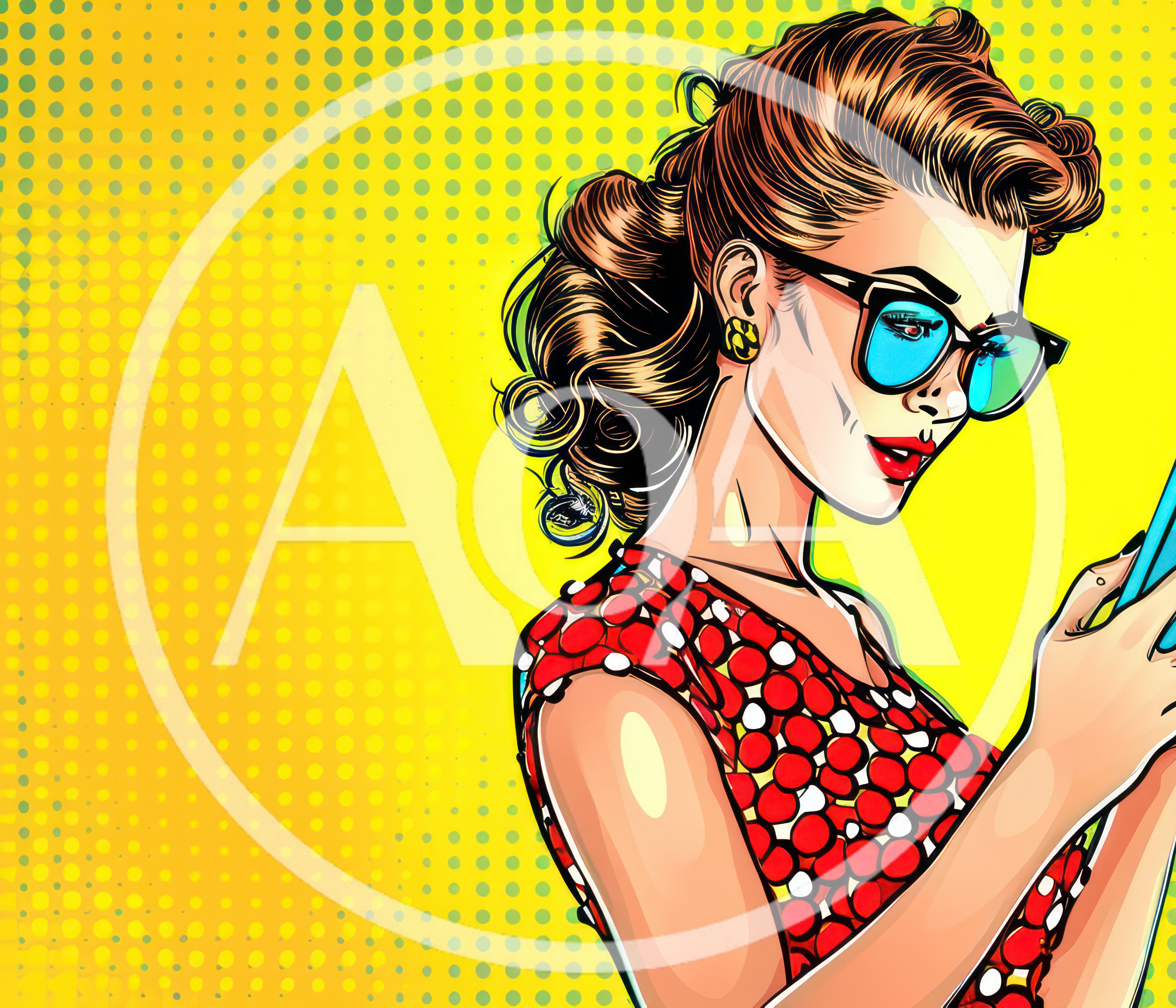 Pop Art Illustration Of A Woman Using A Smartphone