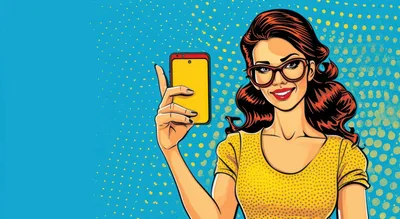 Pop Art Illustration Of A Woman Holding A Smartphone