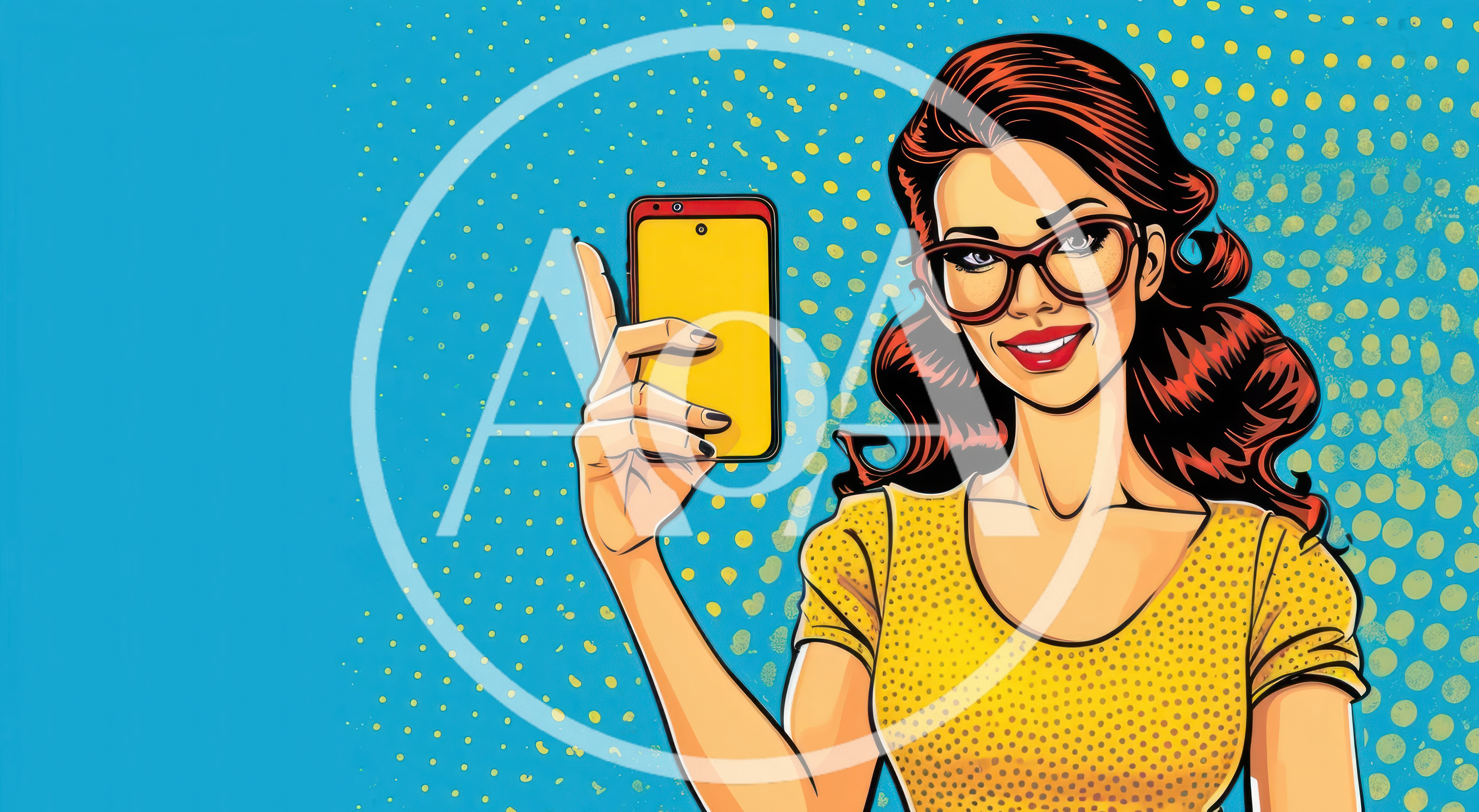 Pop Art Illustration Of A Woman Holding A Smartphone