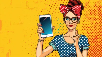 Pop Art Woman Holding Smartphone With Thumb Up