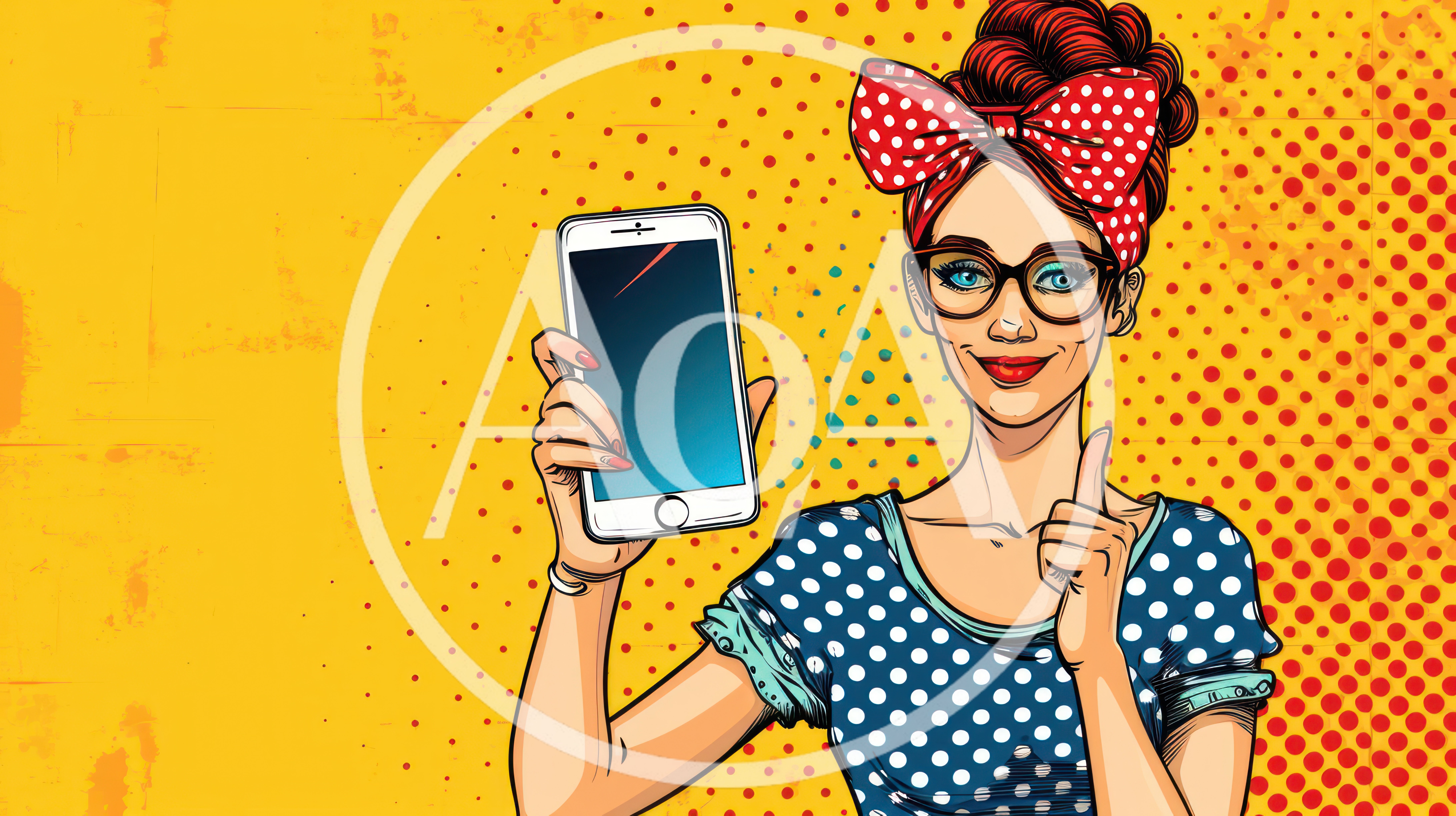 Pop Art Woman Holding Smartphone With Thumb Up