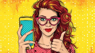 Pop Art Illustration Of A Woman Holding A Smartphone