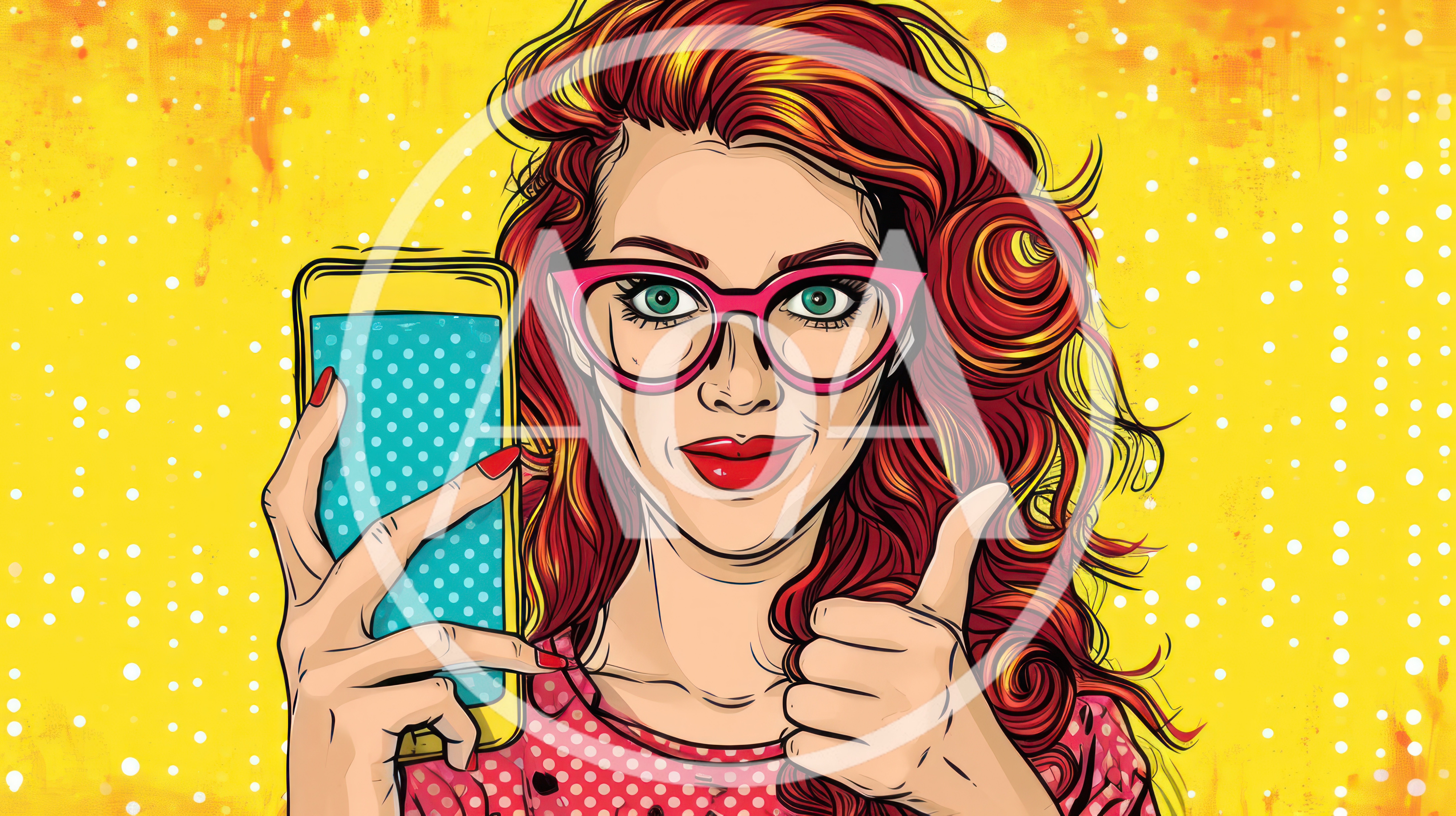 Pop Art Illustration Of A Woman Holding A Smartphone