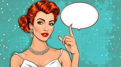 Pop Art Woman Pointing At Speech Bubble