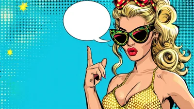Pop Art Illustration Of A Blonde Woman Pointing Up