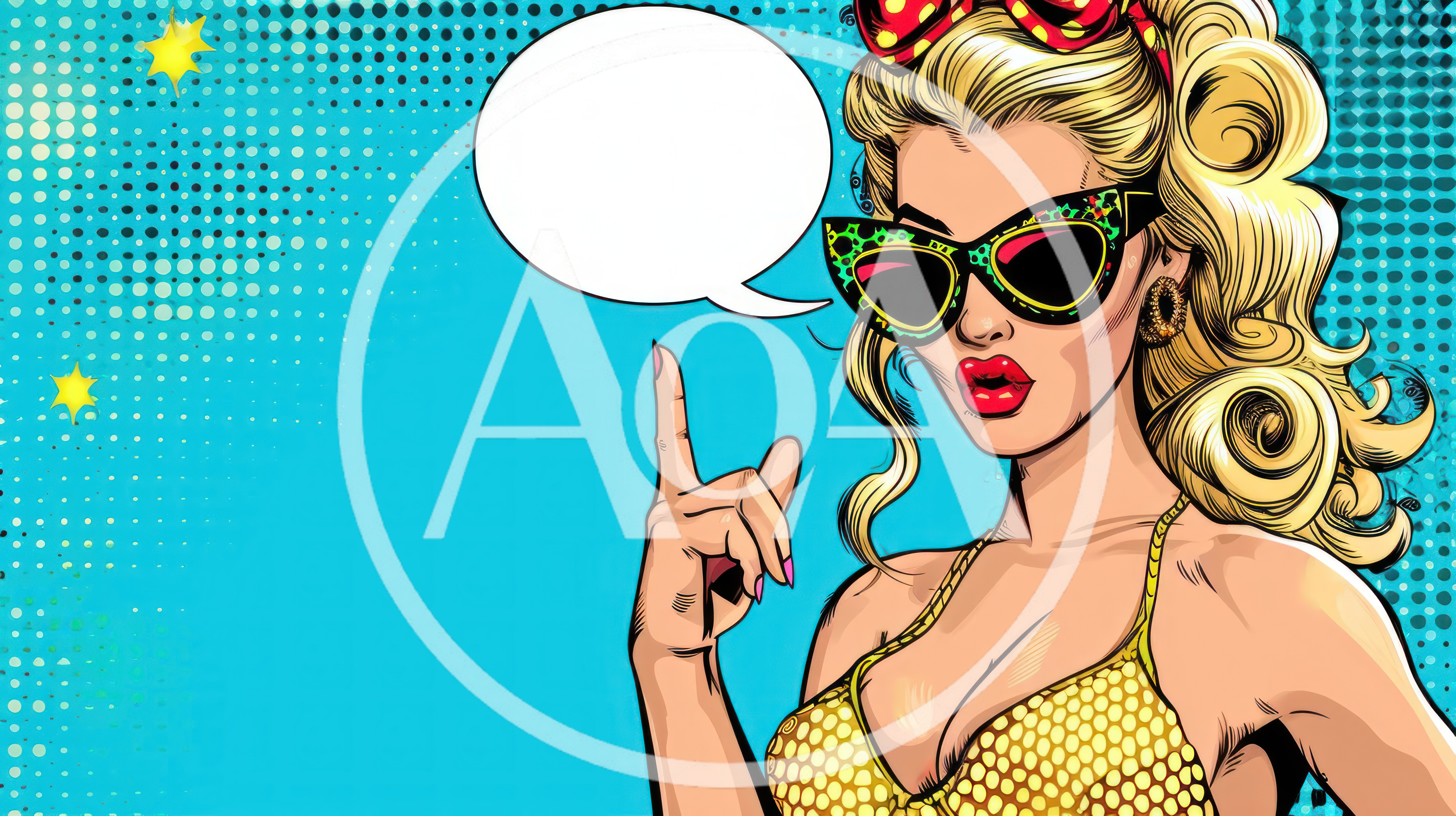 Pop Art Illustration Of A Blonde Woman Pointing Up