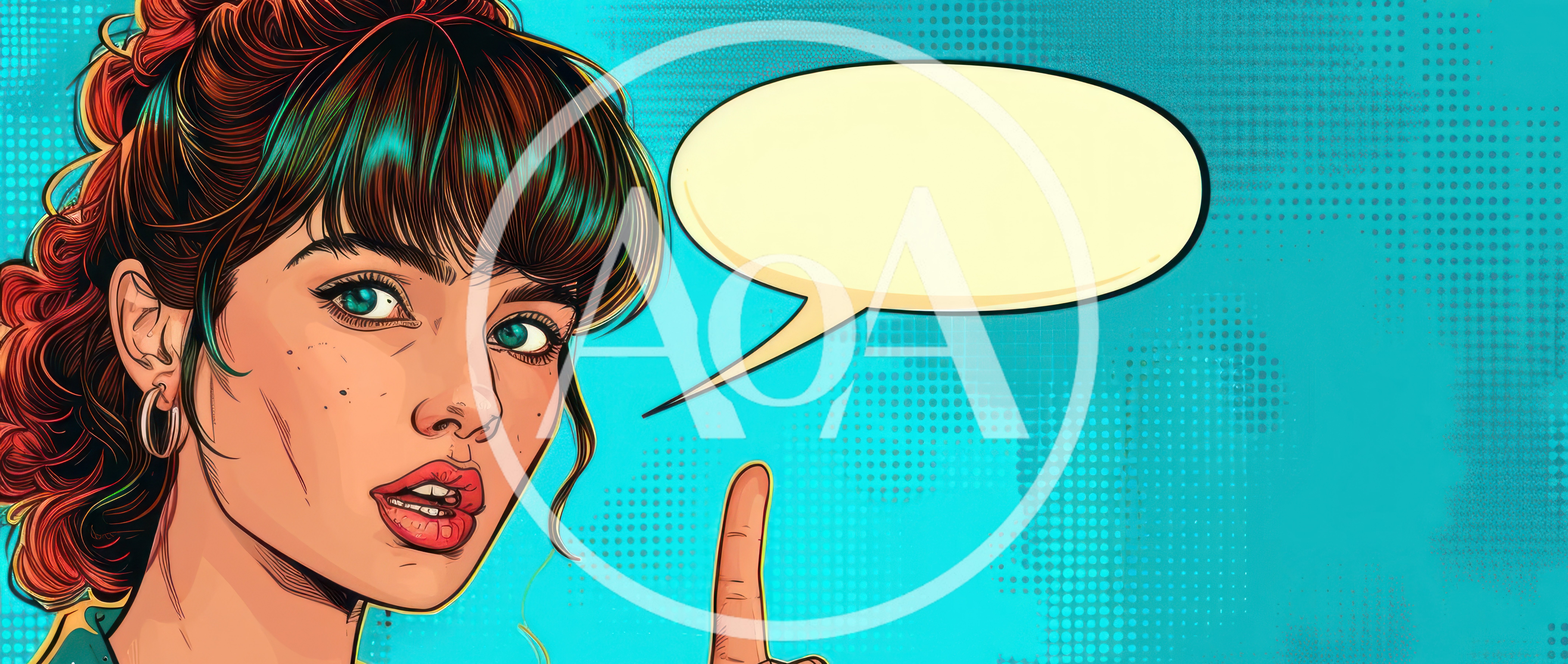 Pop Art Illustration Of A Woman Pointing Upward