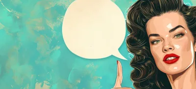 Pop Art Style Woman Pointing At Speech Bubble