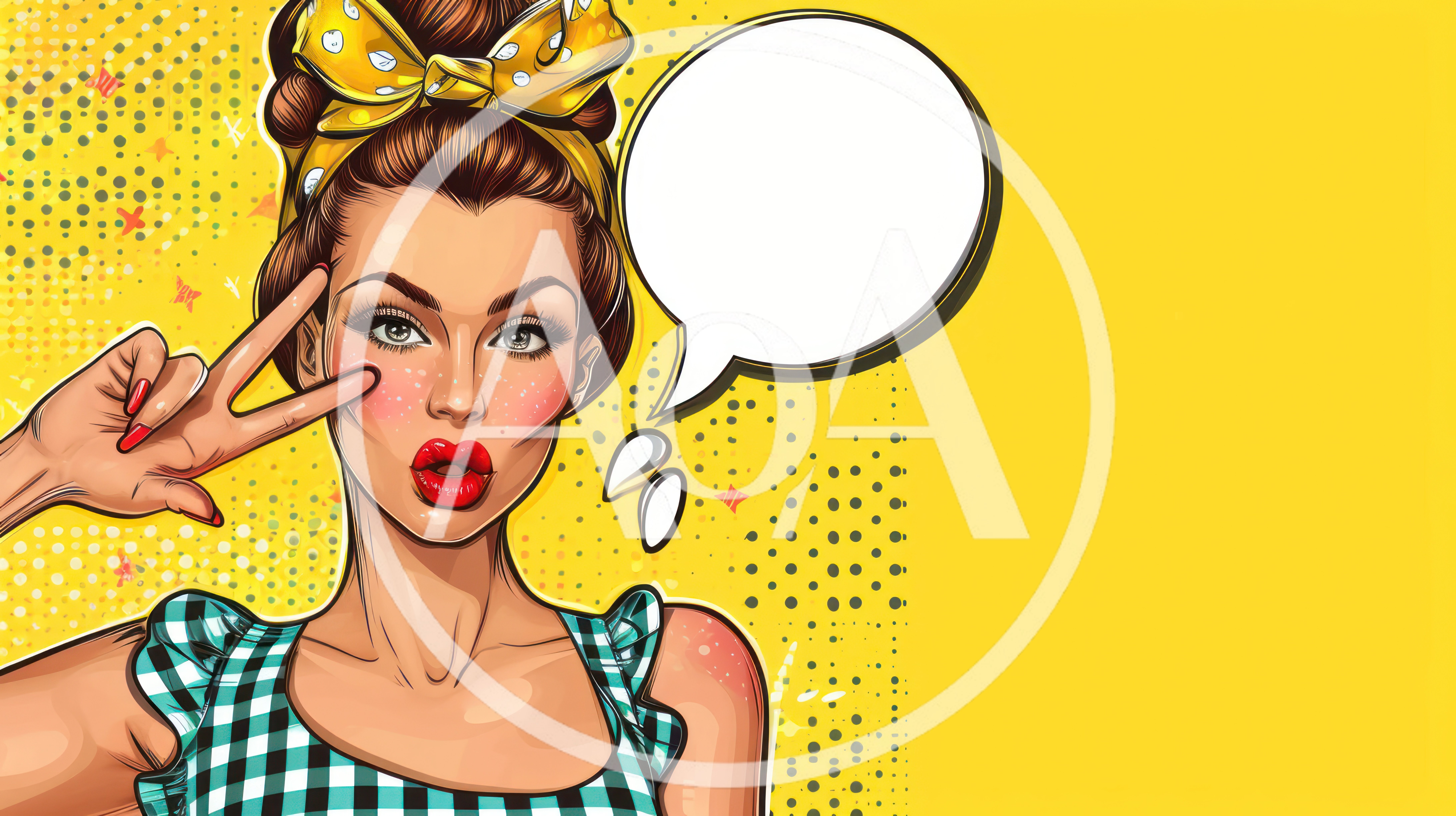 Pop Art Woman Making Peace Sign Gesture