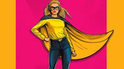 Pop Art Superhero Woman Standing Confidently
