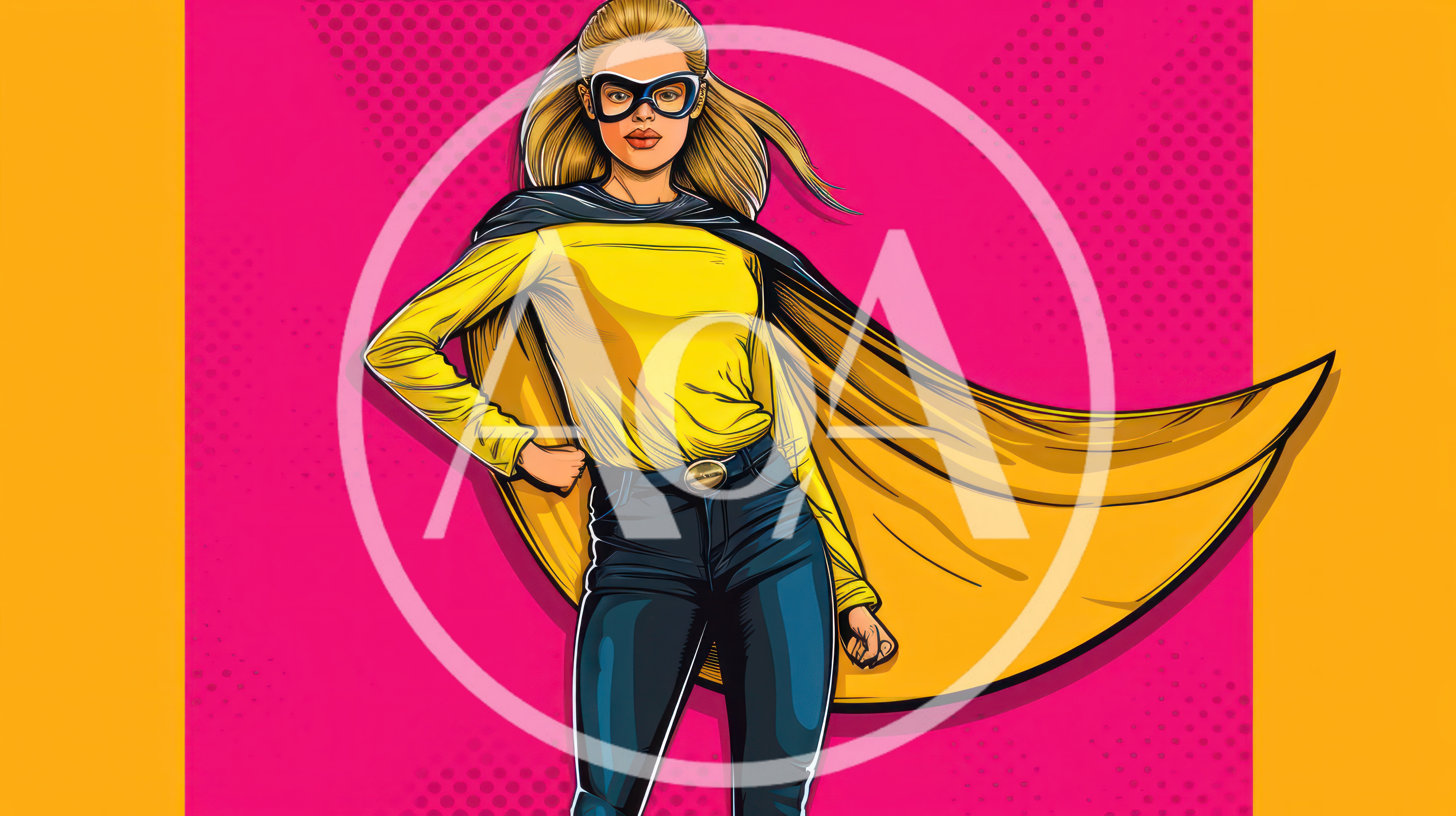 Pop Art Superhero Woman Standing Confidently