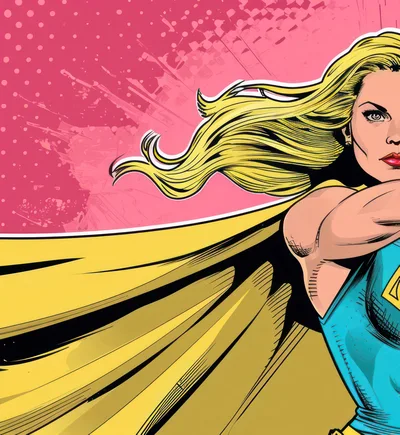 Comic Book Style Superheroine With Flowing Blonde Hair