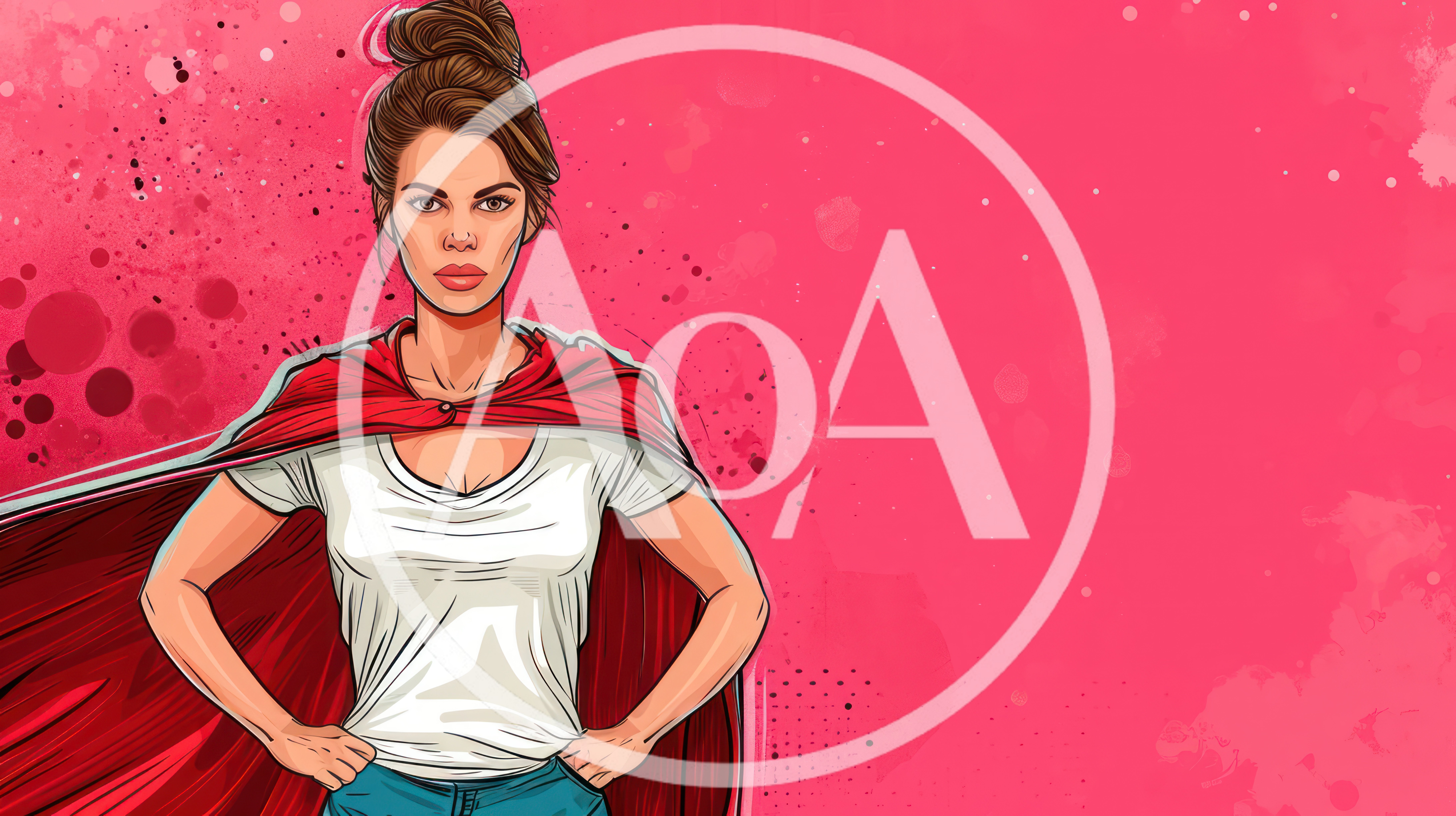 Comic Book Style Superhero Woman With Red Cape