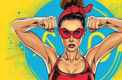 Pop Art Illustration Of A Strong Superhero Woman