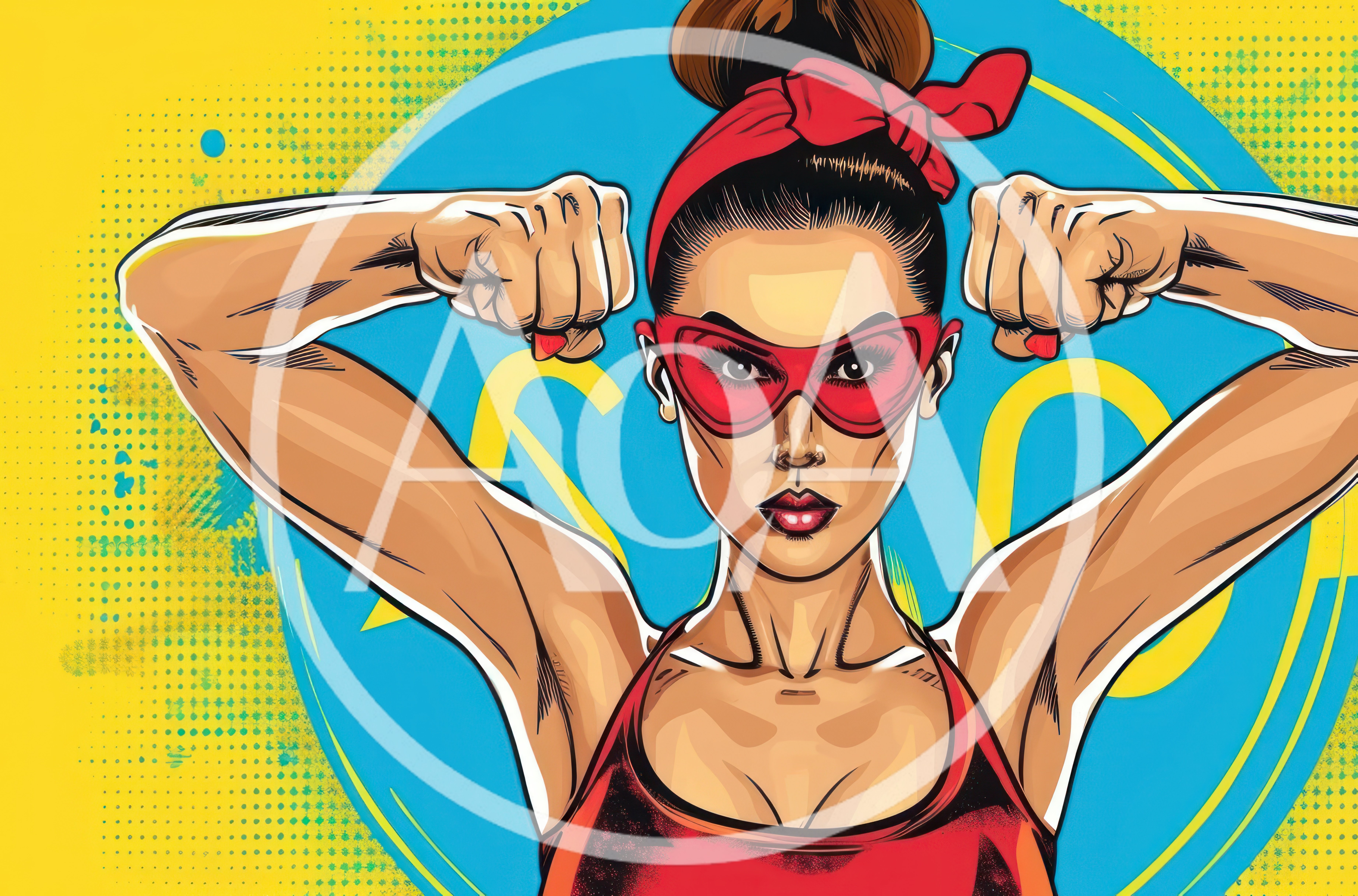 Pop Art Illustration Of A Strong Superhero Woman
