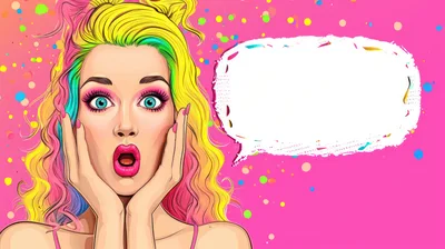 Surprised Woman With Colorful Hair And Speech Bubble