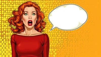 Surprised Woman With Red Hair In Pop Art Style
