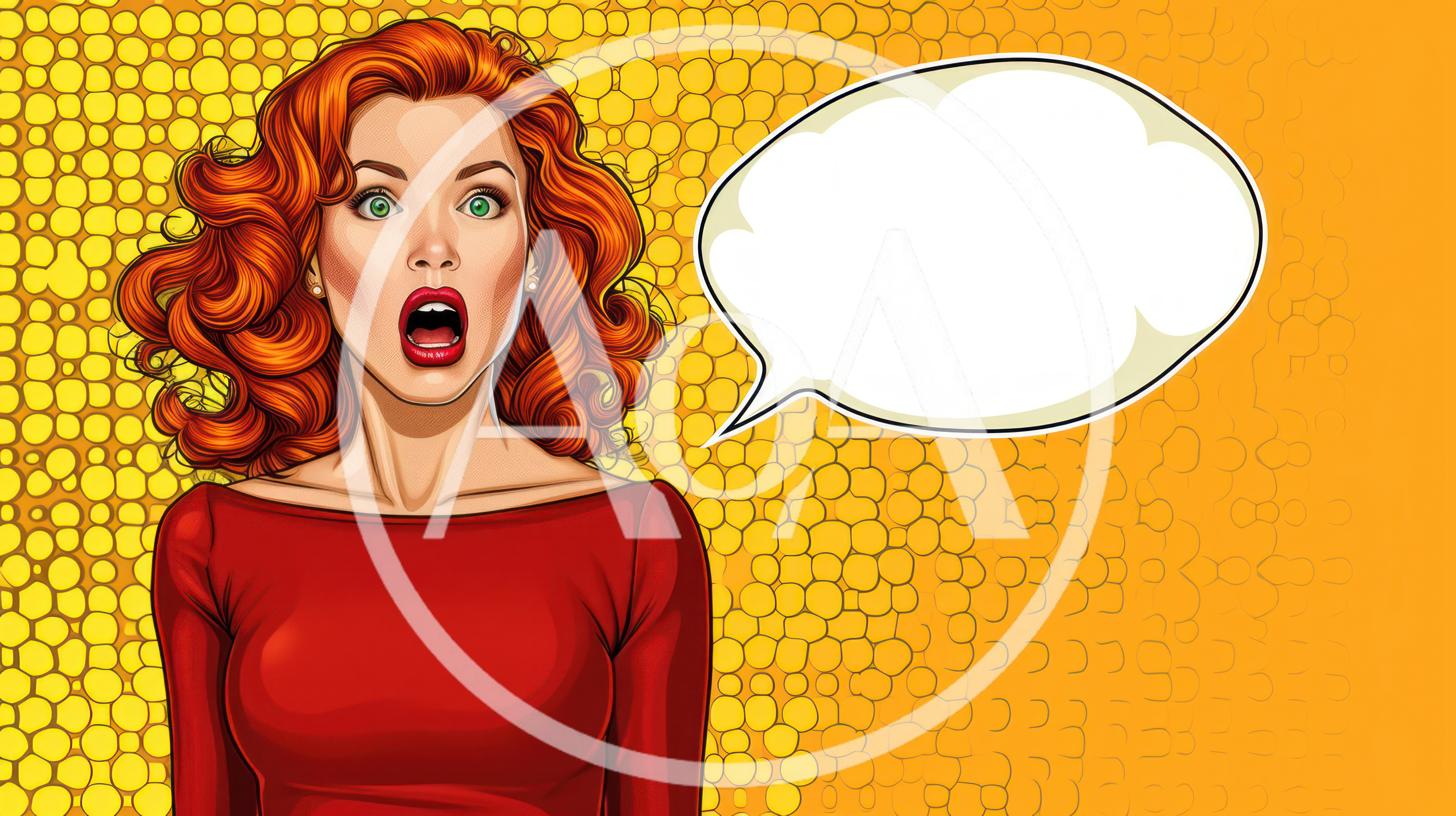 Surprised Woman With Red Hair In Pop Art Style