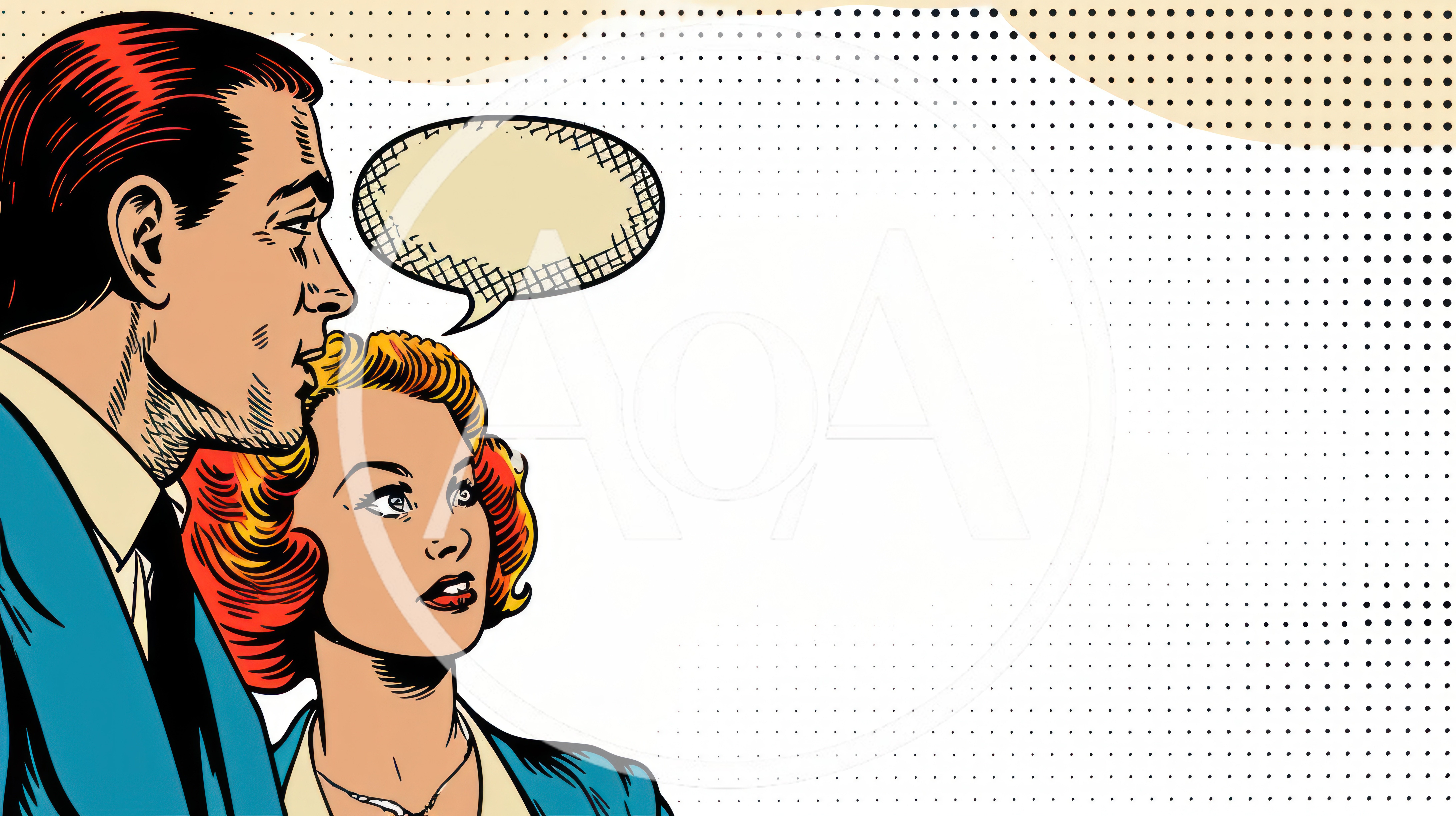 Retro Comic Book Style Couple With Speech Bubble